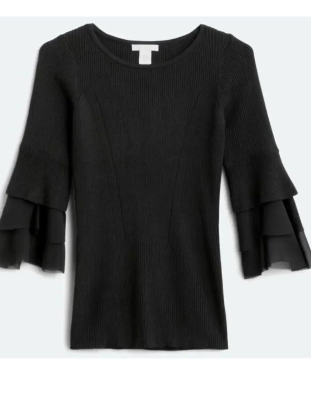 Design History Ethelda Ruffle Bell Sleeve Pullover Sweater - Black - XL - NWT